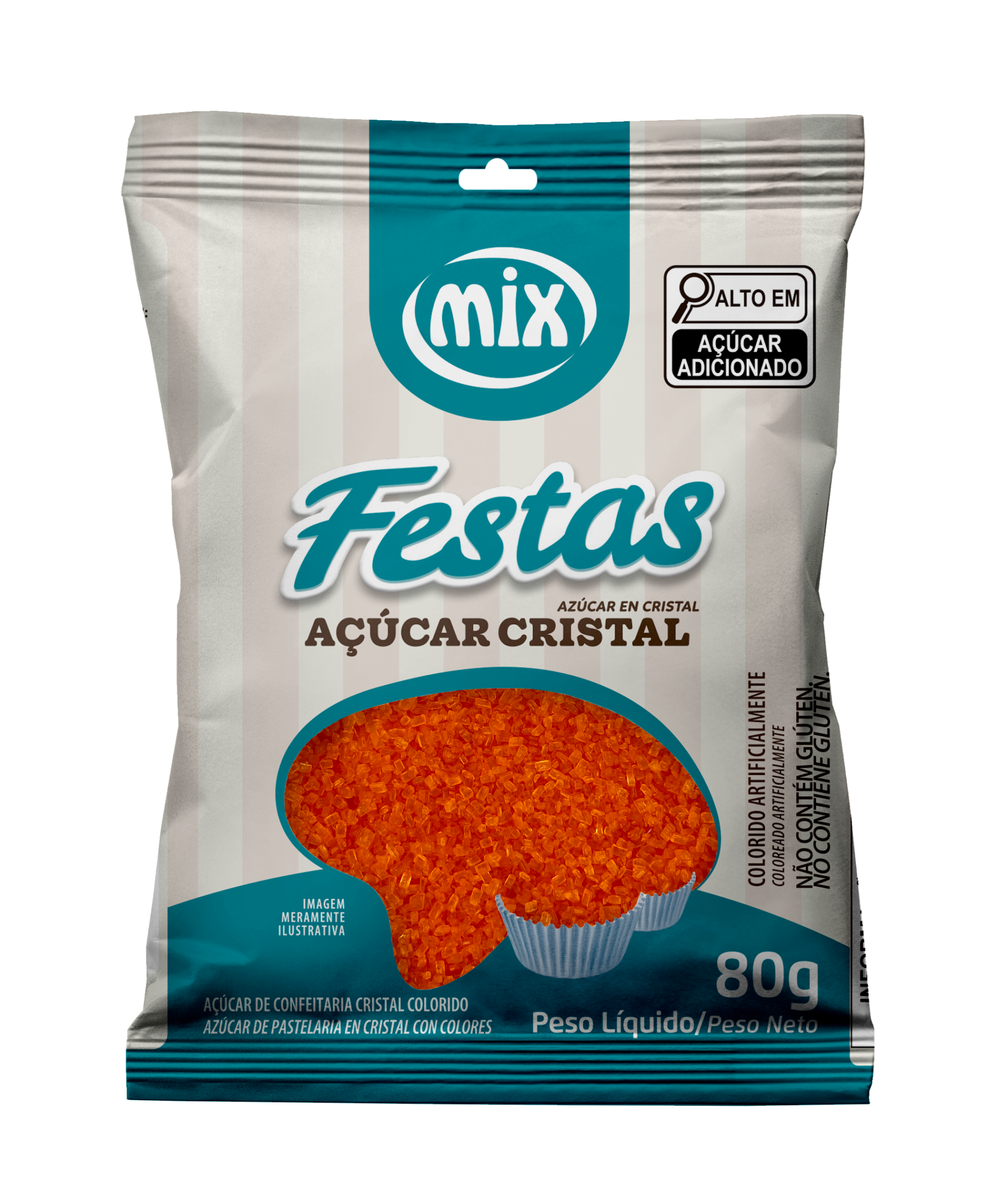 Açúcar Cristal Colorido - Laranja, 80g