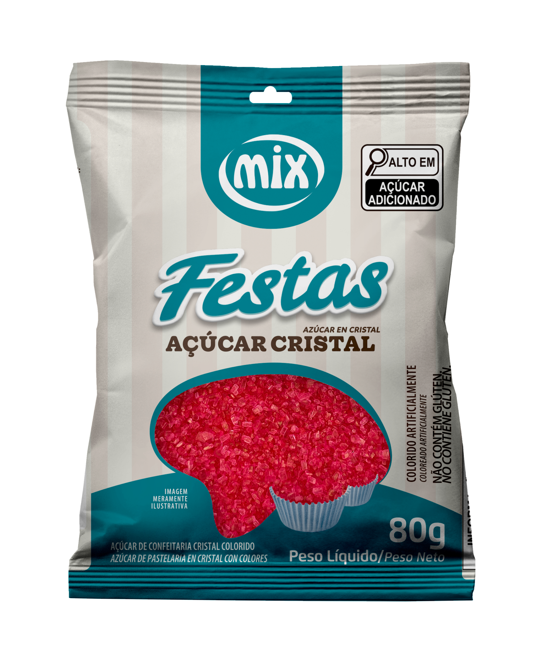 Açúcar Cristal Colorido - Rosa, 80g